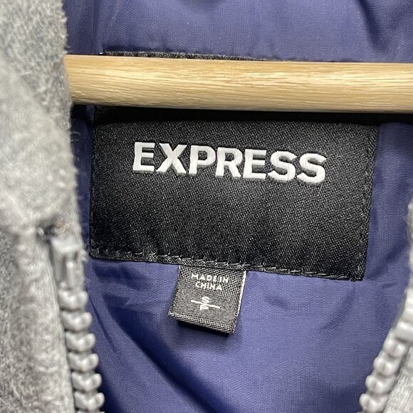 Express Women's Burgundy Bomber Jacket With Gray Hood Lined S/P - Picture 3 of 8